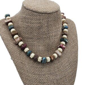 Vintage Gemstone Beaded Necklace - Boho Style - Natural Multi-Color Stones